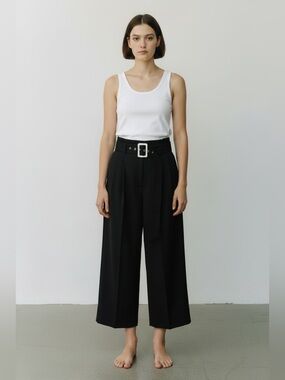 Revolve House of Sunny Volume Black belted wide leg crop capri pant 0 small